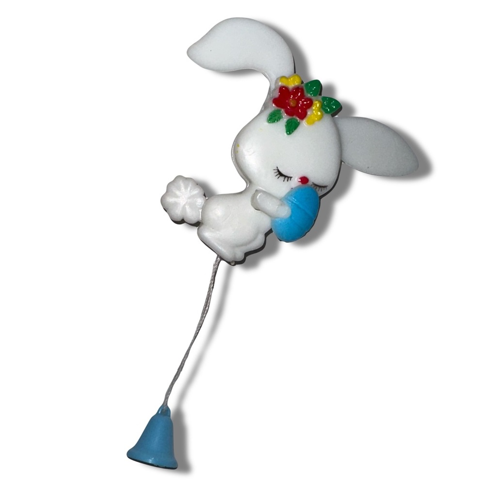 Vintage Easter Bunny Pull String Brooch - image 1